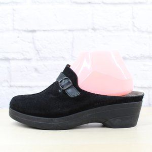 MEPHISTO Black Suede Slides Mules Heeled Clogs Size 38 / 8